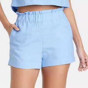 Women's High-Rise Linen Pull-On Shorts - Blue